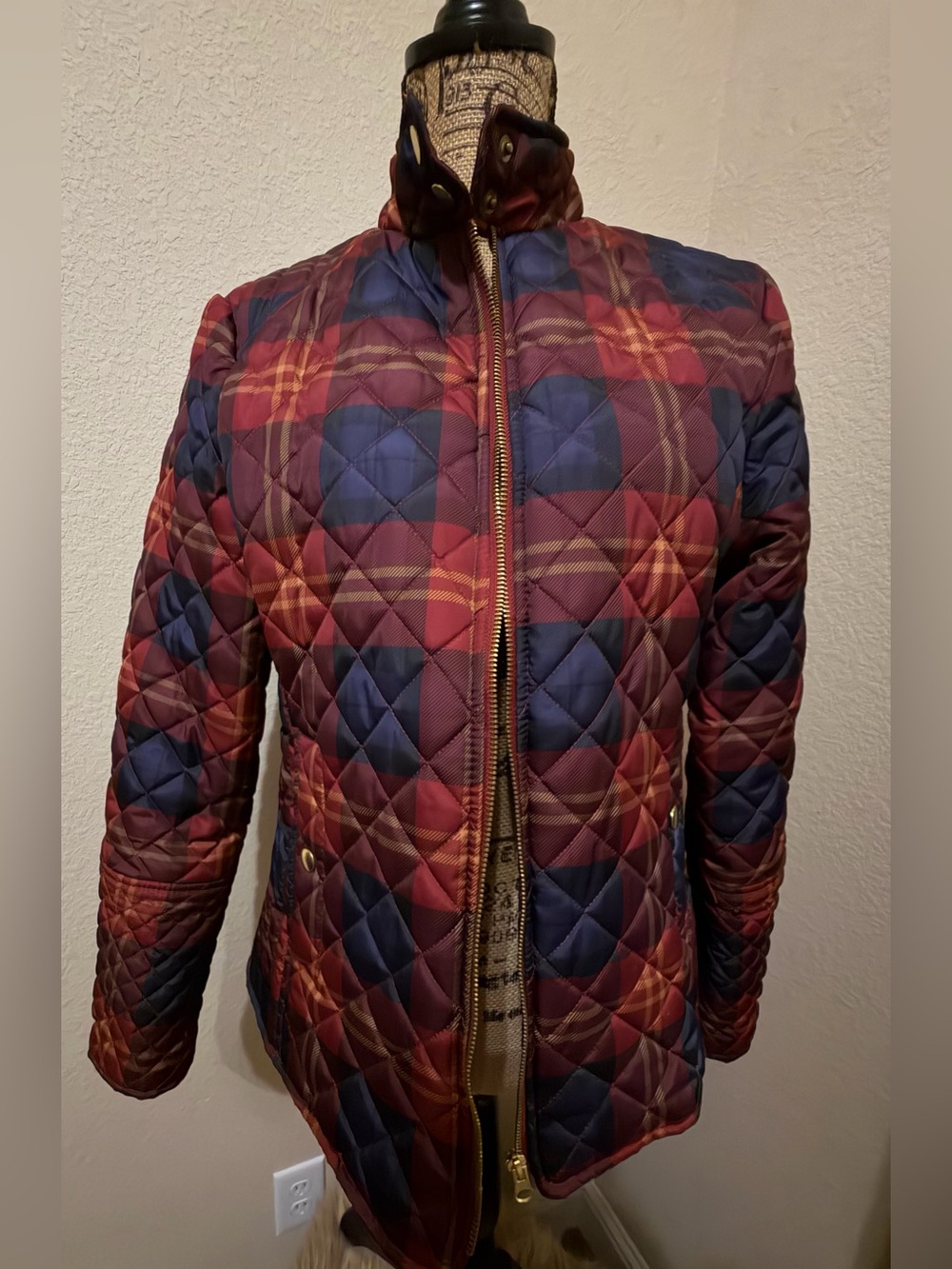 Faded Glory Quilted Plaid Puffer Jacket in Red and Blue